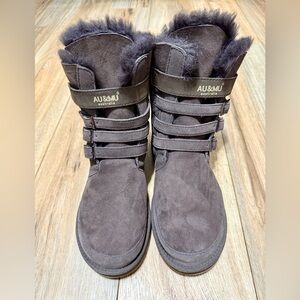 AU&MU Aumu Womens Shearling Leather Sheepskin Classic Winter Brown Boots Size 8